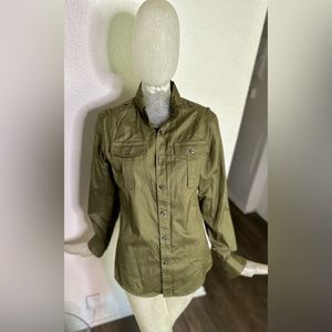 Public School NY Army Green Long Sleeve Collared Button Down Top. Size Small